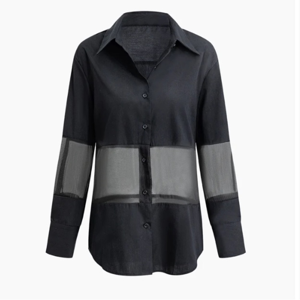 ARITZIA inspired BNWT sheer panel black button down